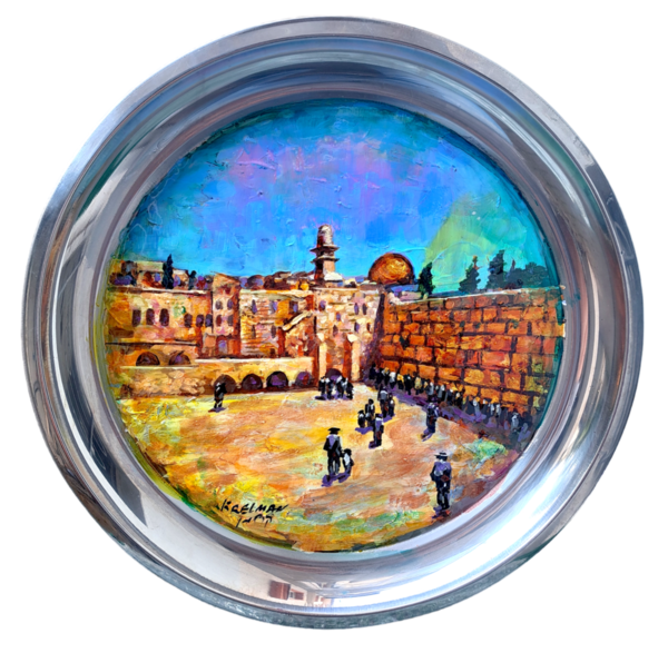 Jerusalem, An der Klagemauer - Original Malerei auf Edelstahlteller 50cm Durchmesser
