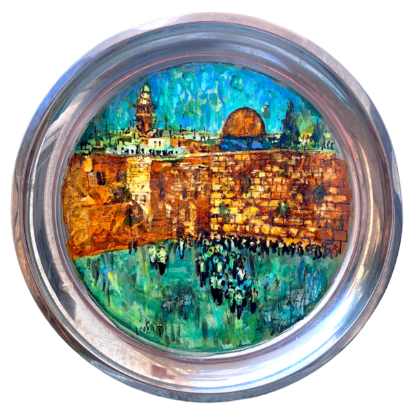 Jerusalem, Herz der Altstadt - Original Malerei auf Edelstahltetallteller 50cm Durchmesser